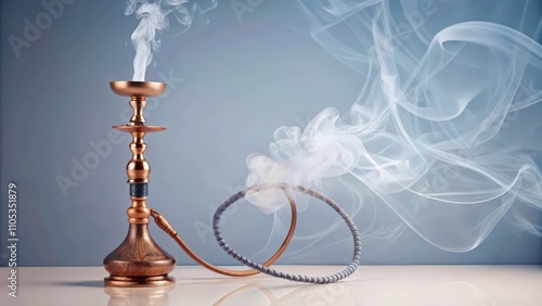 Copper Hookah with White Smoke on Blue Background photo