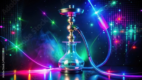 A Shiny Hookah with Colorful Lights and Smoke