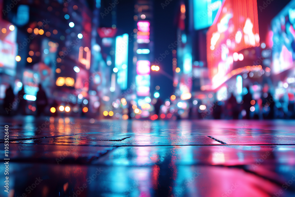Obraz premium Blurred city lights at night, captured in the style of bokeh bokeh effect with a shallow depth of field. Concept photography.