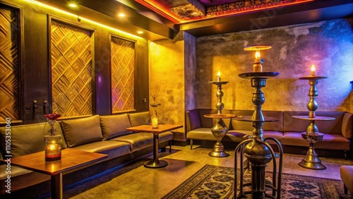 A Luxurious Lounge with Hookahs and Dim Lighting photo