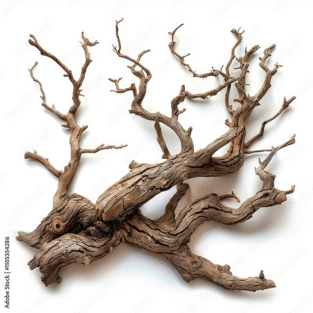 Tree root driftwood with many branches isolated on a white background with clipping path Tree root driftwood with many branches isolated on a white background with clipping path