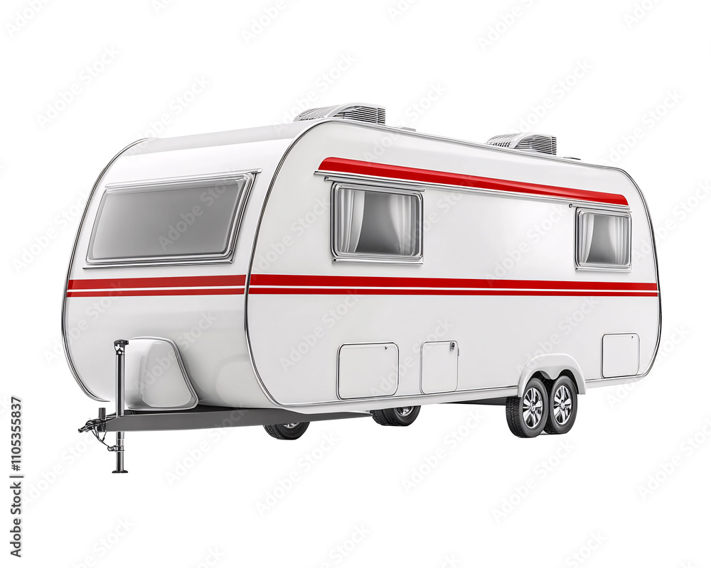a white trailer with red stripes a white trailer with red stripes