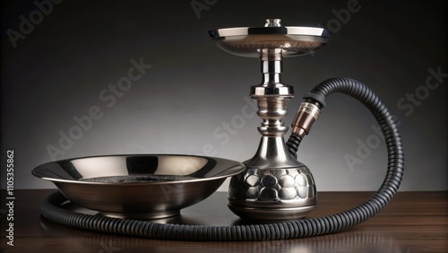 A Silver Hookah Set with a Bowl and Hose photo