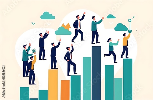 Growth assistance, support or help to success, growing business, career path or leadership helping employee achievement, manager support concept, businessman hand help people climb growth graph.