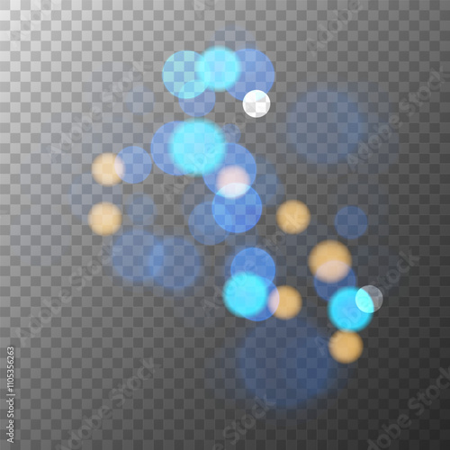 Bokeh lights. Abstract blur light effect. Blurred overlay template. Transparent background. Vector illustration.	