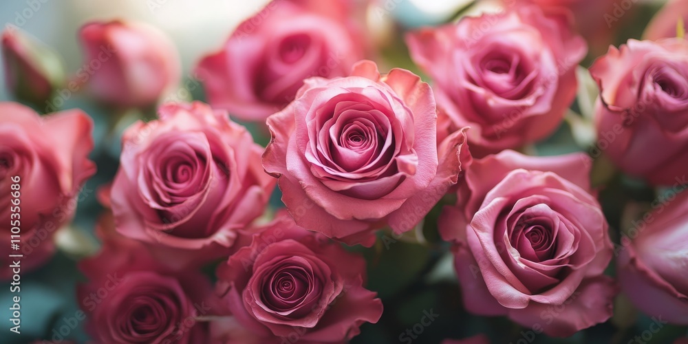 Bouquet of pink roses displayed in a bright room. The fresh flowers feature deep pink petals close up, creating a stunning visual. Ideal for showcasing the beauty of roses with space for text. Bouquet of pink roses displayed in a bright room. The fresh flowers feature deep pink petals close up, creating a stunning visual. Ideal for showcasing the beauty of roses with space for text.