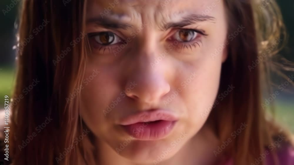 Close-up of person showing intense surprise outdoors during bright daylight Close-up of person showing intense surprise outdoors during bright daylight