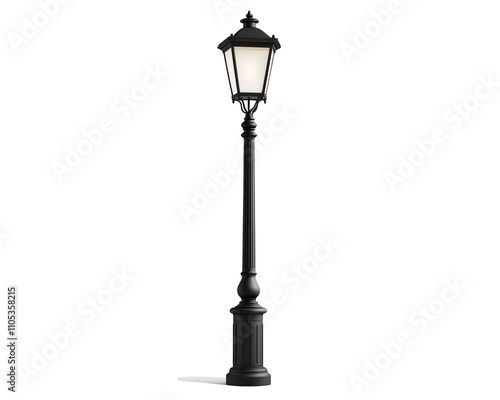 a black lamp post with a white light