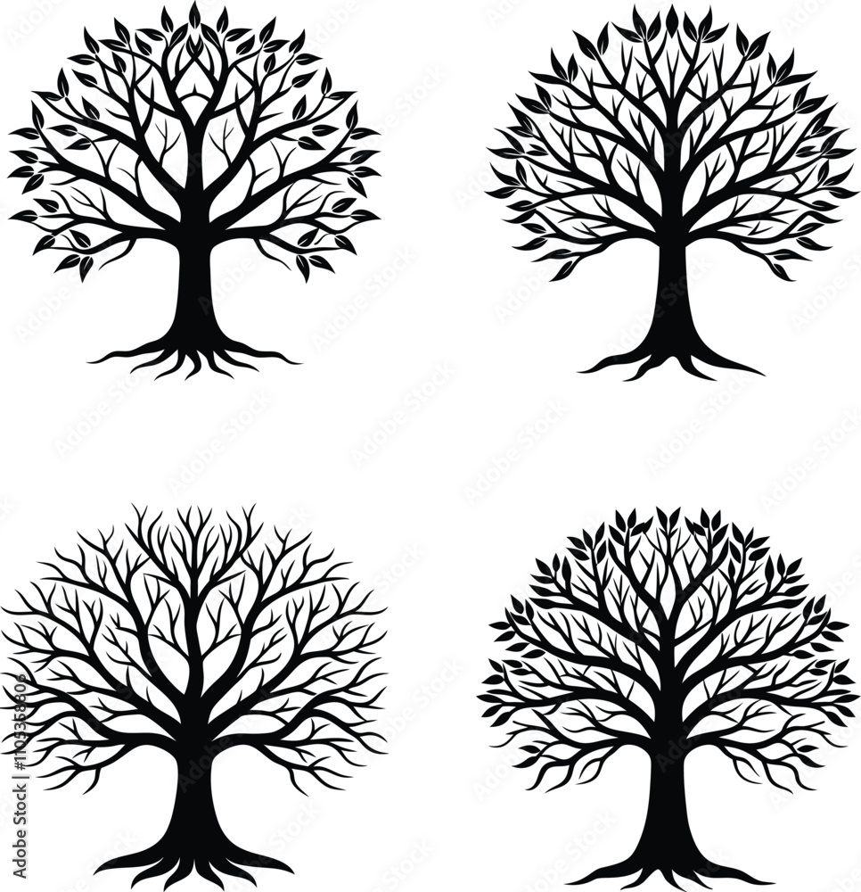 Obraz premium Black tree vector silhouette 