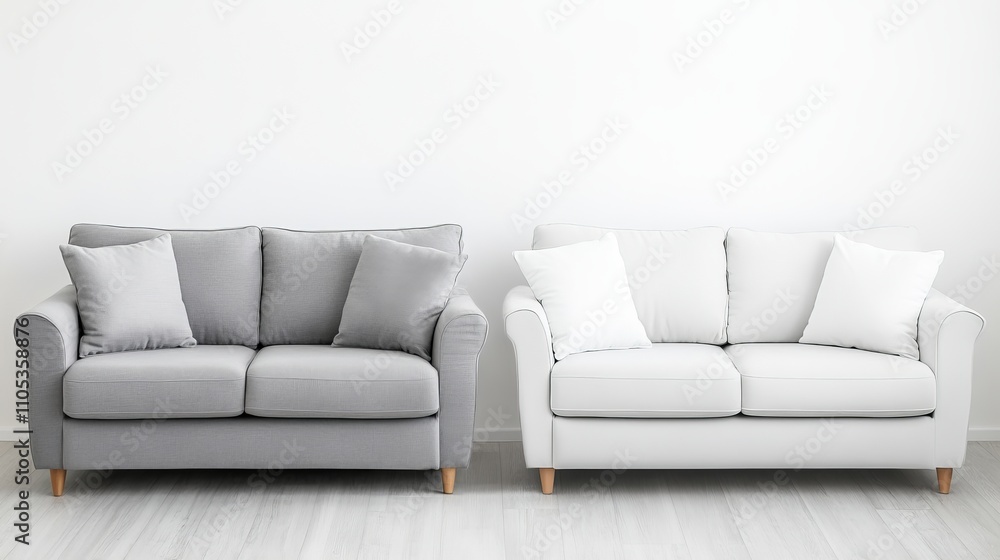 Grey sofa contrasted in a split image showcasing the effects of dry cleaning Grey sofa contrasted in a split image showcasing the effects of dry cleaning