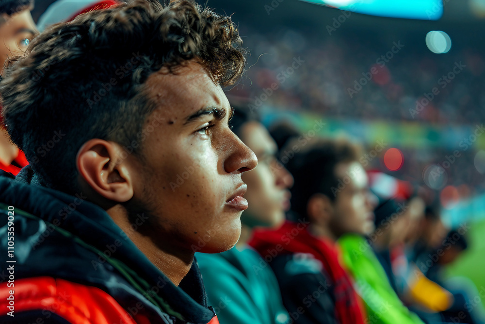 Generative AI Sports Fan Watching Football Match in Stadium Generative AI Sports Fan Watching Football Match in Stadium