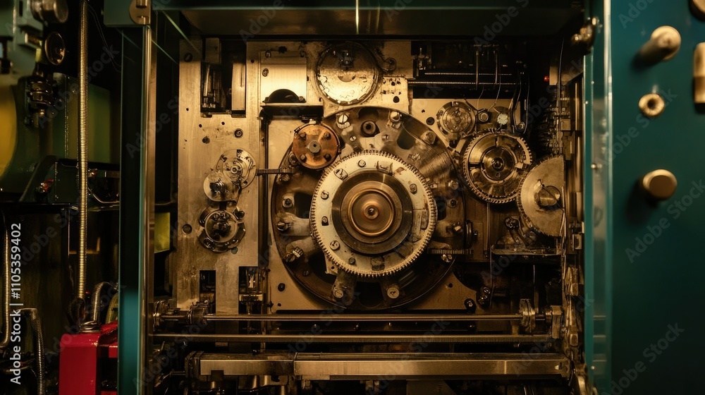 Wide view of industrial equipment with moving parts, highlighting technological innovation and precision Wide view of industrial equipment with moving parts, highlighting technological innovation and precision