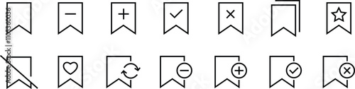 Set of Bookmark, Favourite Linear Vectors Icons. Premium Quality Designs Elements For Mobile app and Website. Save ribbon icons button isolated on transparent background. Social media and ui symbols.