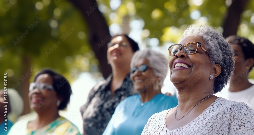 Smiling Black women of various ages enjoying a sunny day together, celebrating life. Smiling Black women of various ages enjoying a sunny day together, celebrating life.