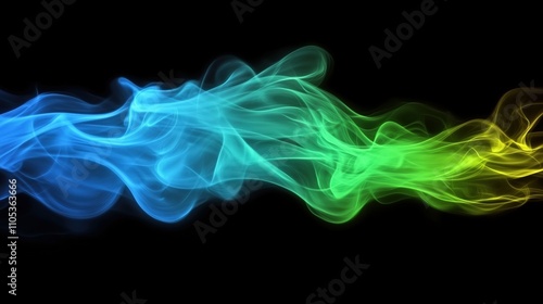Abstract colorful smoke in blue, green, and yellow hues on a black background