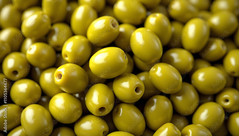 A close-up of shiny green olives background, showcasing their glossy texture and natural appearance, perfect for culinary use A close-up of shiny green olives background, showcasing their glossy texture and natural appearance, perfect for culinary use