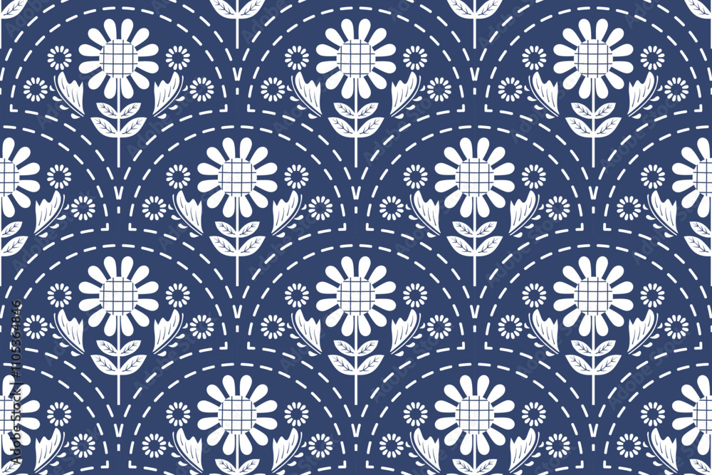 Fototapeta premium Flower seamless pattern design with beautiful flower and leaves. Flower art. floral and leaf pattern design for fabric, cotton, wallpaper, satin, gift wrap, carpet, background.