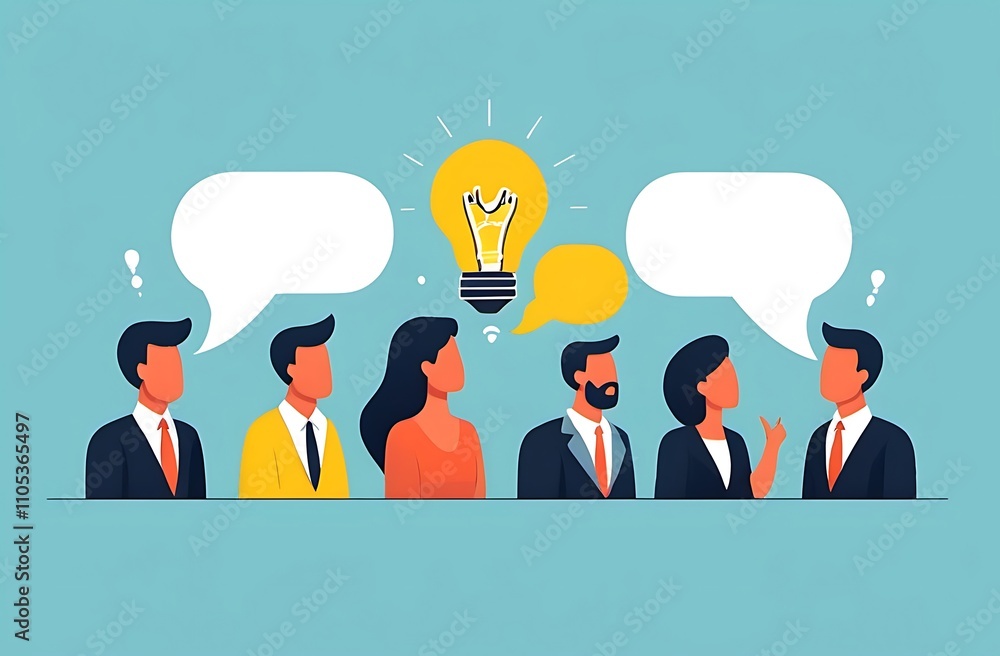 Flat illustration
Effective communication, meeting discussion or conversation solution, speak or telling intelligence information, team opinion new idea concept, business people discuss with lightbul Flat illustration
Effective communication, meeting discussion or conversation solution, speak or telling intelligence information, team opinion new idea concept, business people discuss with lightbul