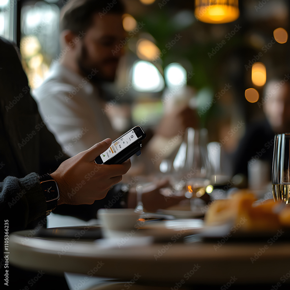 person using smartphone in restaurant person using smartphone in restaurant