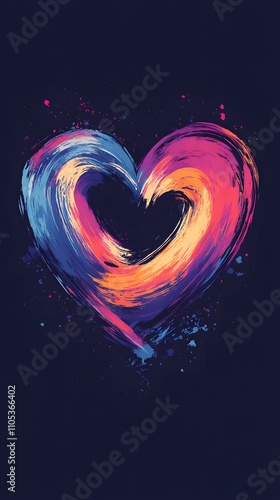 Colorful heart-shaped design made of brush strokes on a dark background