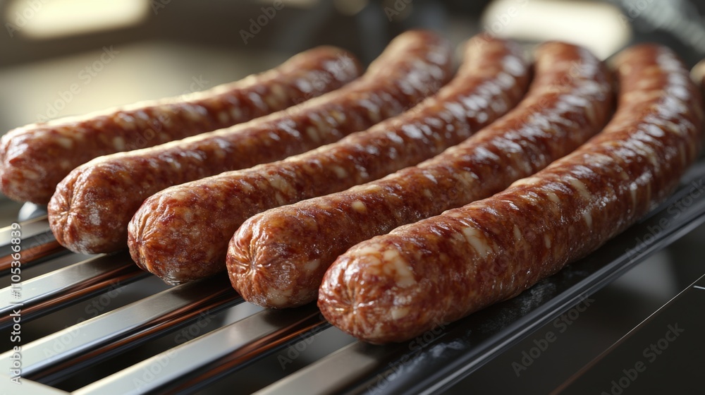 Close-up of Four Raw Sausages on a Metal Rack Close-up of Four Raw Sausages on a Metal Rack