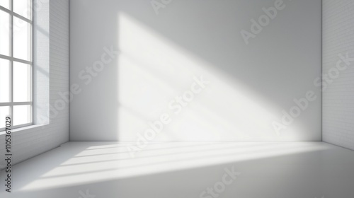 Wallpaper Mural Empty white room mockup. Sunlight casts shadows on floor, walls. Interior design render. Versatile blank space for products renders. Suitable for home furniture, architectural projects, product Torontodigital.ca
