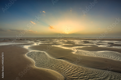 Beautiful landscape of Blackpool beach at sunset. United Kingdom photo