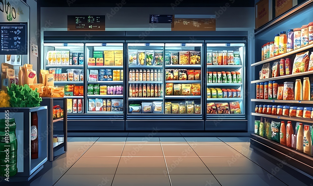 A supermarket store with a lot of food and drinks in the freezer section, Generative Ai
A supermarket store with a lot of food and drinks in the freezer section, Generative Ai