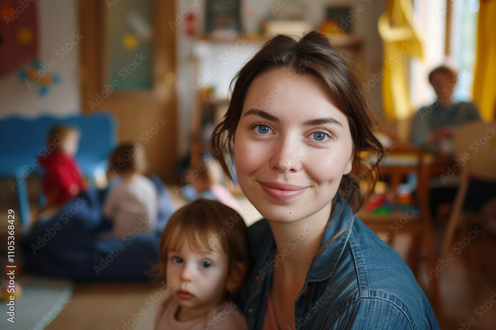 Obraz premium Generative AI Image of Nanny in Nursery Room Creating Warm Learning Environment for Children