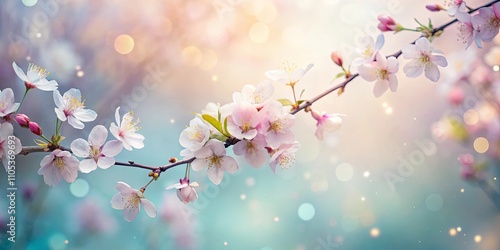 Delicate Spring Blossoms on a Branch, Soft Pastel Colors and a Dreamy Bokeh Background