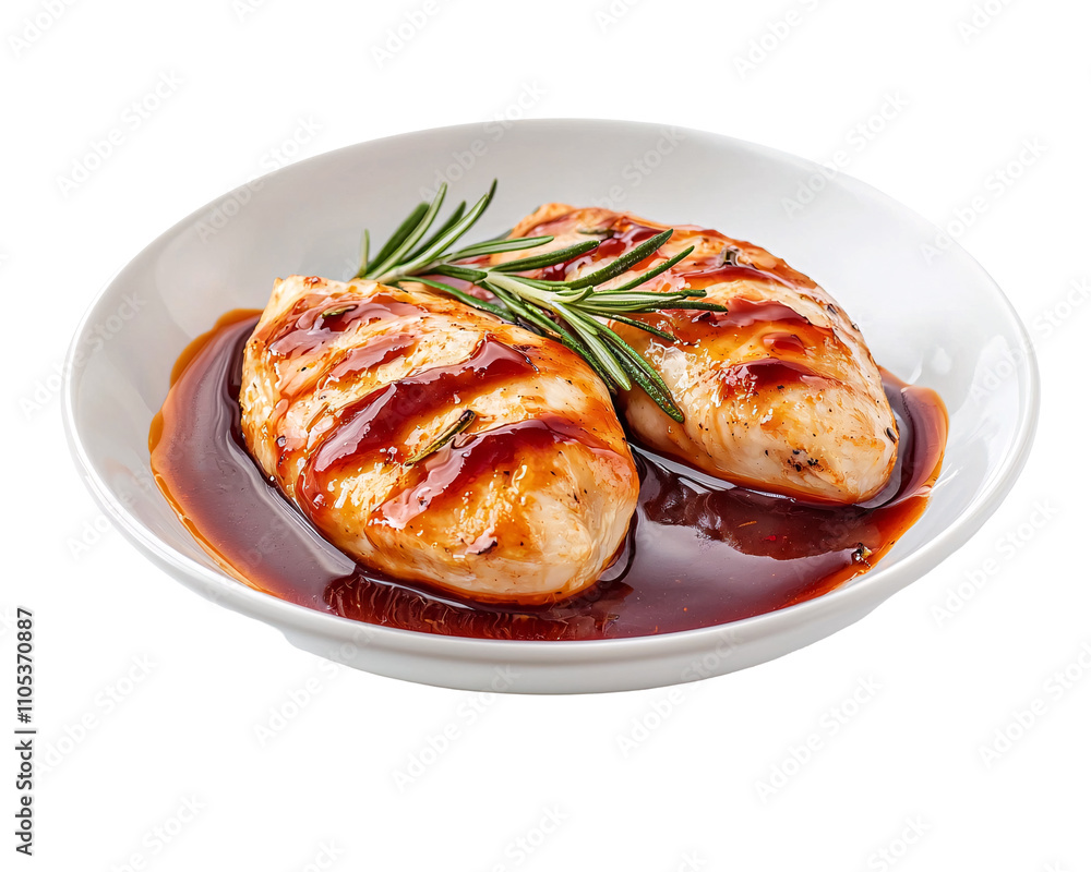 a plate of food with sauce and rosemary a plate of food with sauce and rosemary