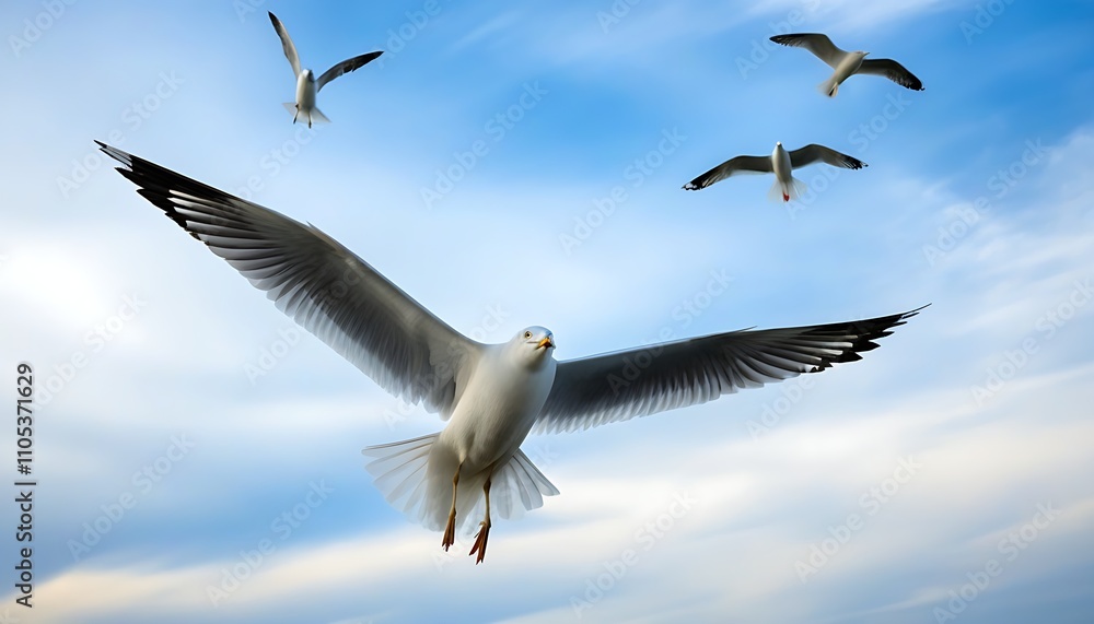 Fototapeta premium Flying Gull and Sky Beauty