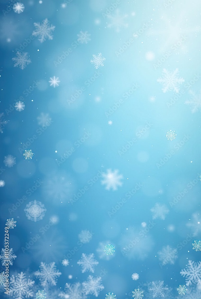 Vertical greeting card, poster for festive Christmas, winter season, new year holiday. Snowflakes on the blur bokeh blue background Vertical greeting card, poster for festive Christmas, winter season, new year holiday. Snowflakes on the blur bokeh blue background