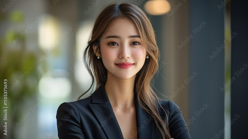 Professional female executive smiling in modern office ai generated portrait vibrant environment positive vibe Professional female executive smiling in modern office ai generated portrait vibrant environment positive vibe