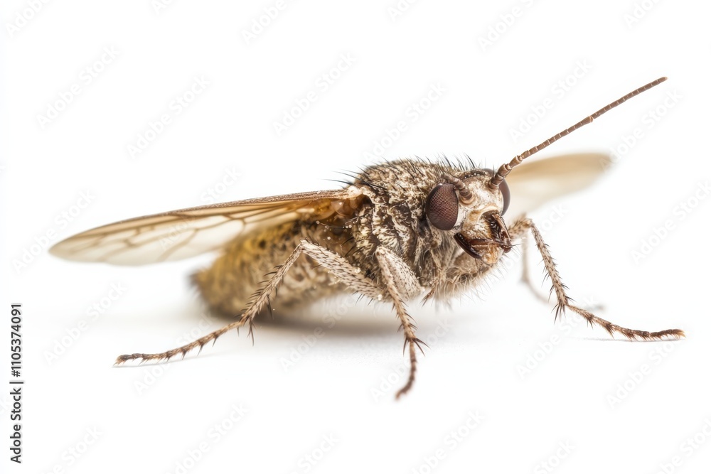 Drain Fly: Close-up Macro Photo of Insect Bug Isolated on White Background Drain Fly: Close-up Macro Photo of Insect Bug Isolated on White Background