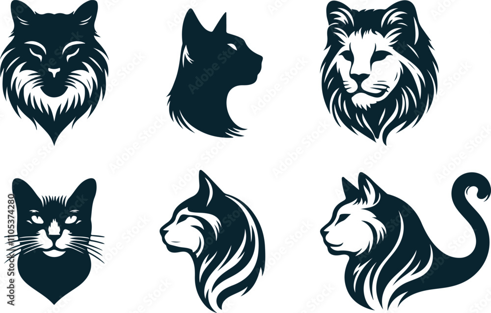 Fototapeta premium Cat Face Silhouette Vector