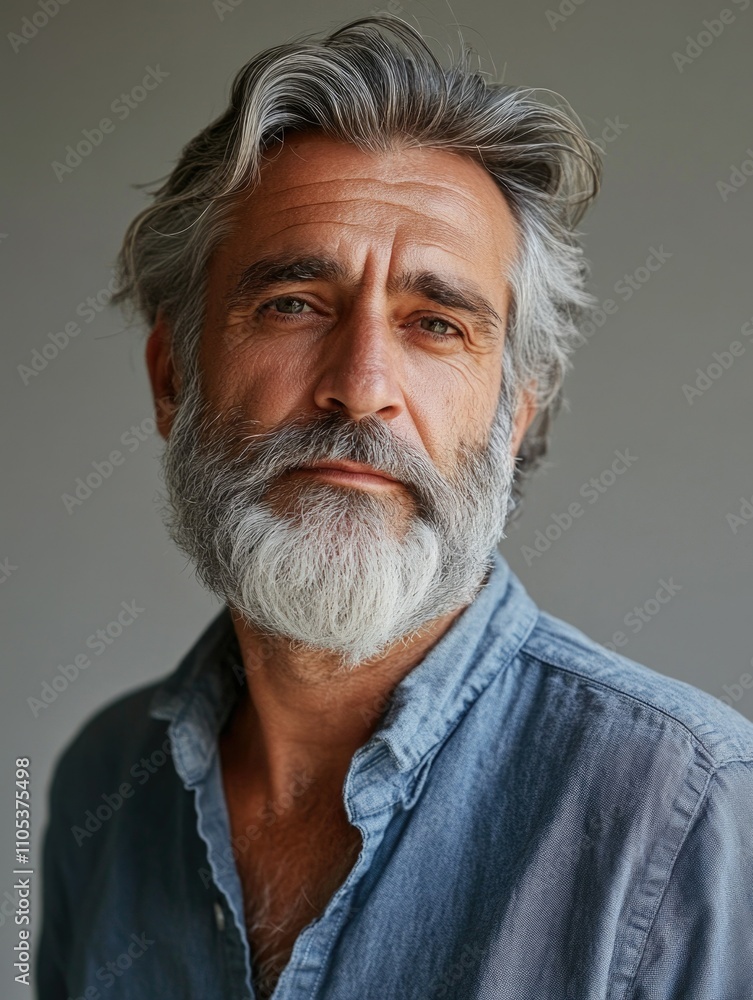 Bearded Man with Salt and Pepper Hair, Beard Stubble Bearded Man with Salt and Pepper Hair, Beard Stubble