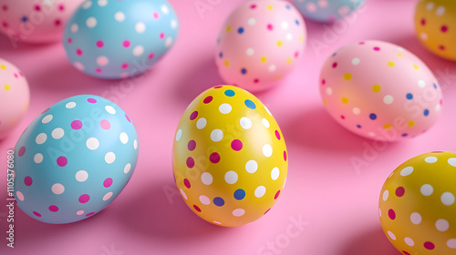 Colorful Polka Dot Easter Eggs on Pink Background