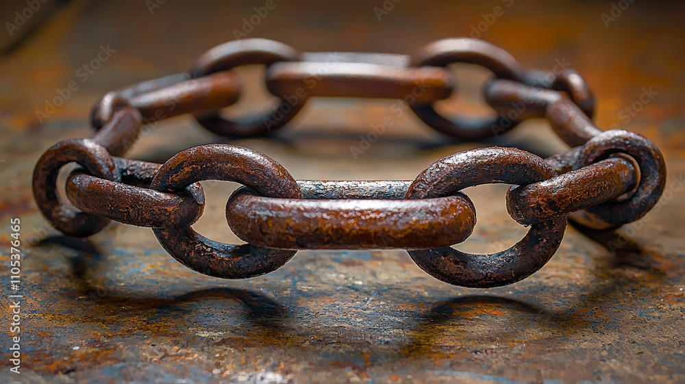 Rusty chain links industrial setting still life urban environment close-up view ai generated art concept Rusty chain links industrial setting still life urban environment close-up view ai generated art concept
