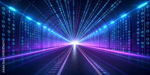 A tunnel that has a tunnel that has a blue light on it