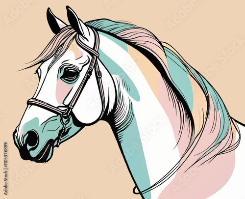 white horse head vector illustration