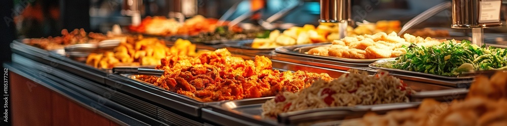 Colorful buffet spread with variety of dishes Colorful buffet spread with variety of dishes