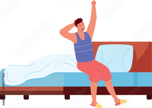 Man wake up and stretching. Morning awake icon