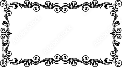 A filigree heraldic crest motif floral pattern border frame. Original design in a vintage style.