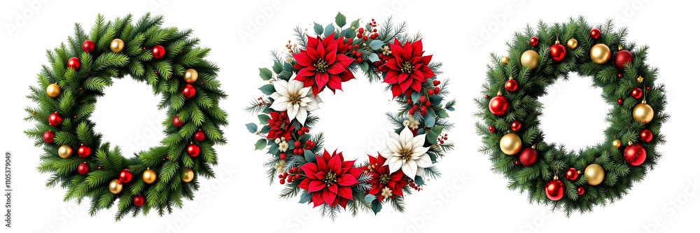 Collection of christmas decorative wreath isolated on transparent Background Collection of christmas decorative wreath isolated on transparent Background