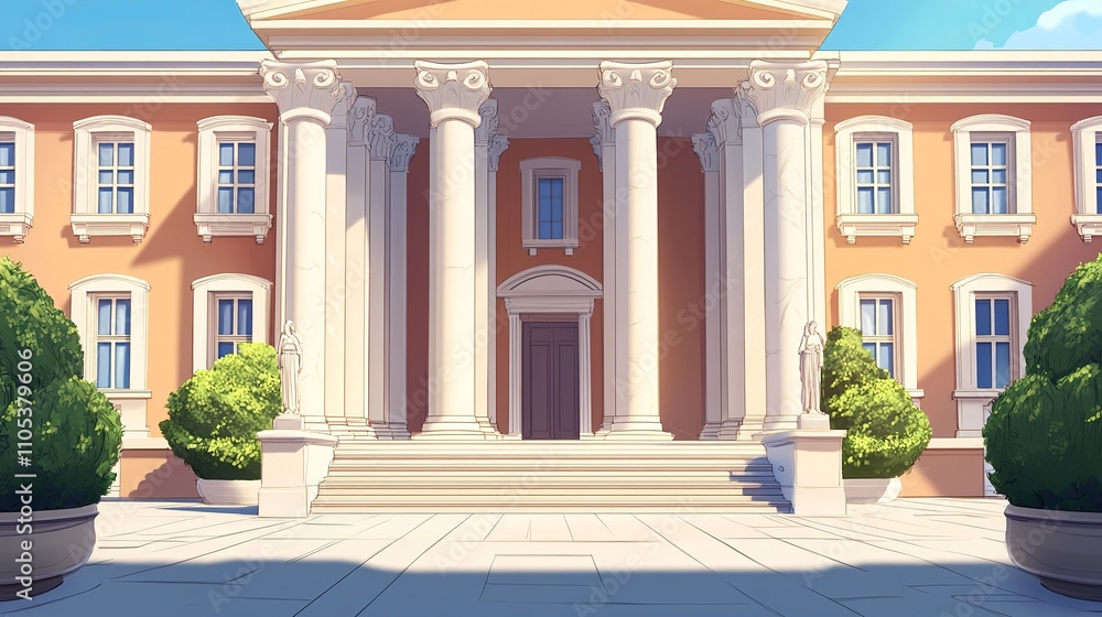Obraz premium Courthouse_Facade_Cartoon_Environment_Illustration_Le