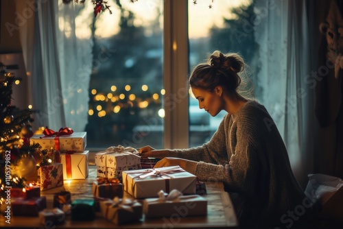 wrapping Christmas gifts in beautiful paper