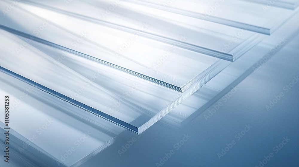 Obraz premium Transparent glass sheets arranged in a stack with soft light reflections