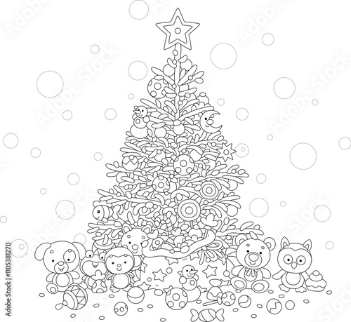 Holiday gifts under a green...
