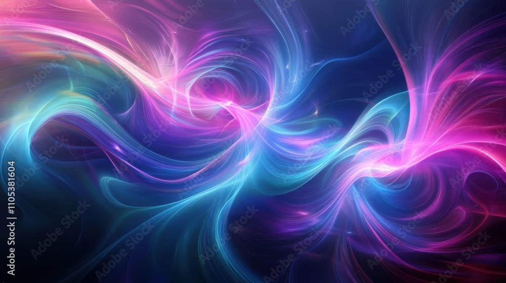 Colorful digital wave patterns, flowing ribbons of light, vibrant gradients of purple, pink, and blue, futuristic and energetic design. Colorful digital wave patterns, flowing ribbons of light, vibrant gradients of purple, pink, and blue, futuristic and energetic design.